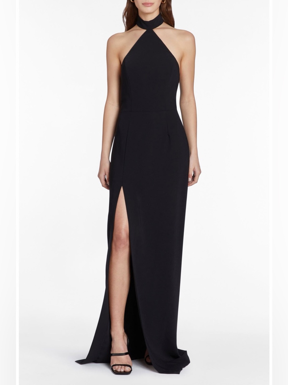 Amanda Uprichard Revolve Queen Black Choker Halter Neck Slit Evening Gown XS